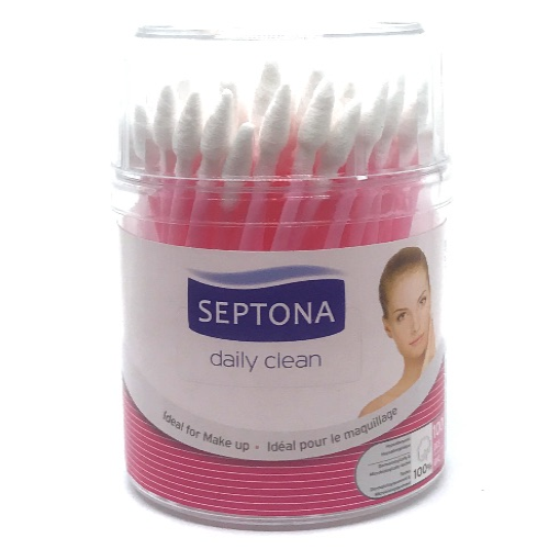 SEPTONA BEAUTY COTTON BUDS in a round plastic drum with lid and label  #100  00011-5011