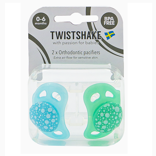 Twistshake 2x Pacifier 0-6m Pastel Blue Green