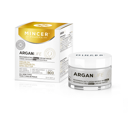 Mincer Pharma Argan Life 50+ Regenerating Anti-Ageing Anti-wrinkle Night Face Cream Mask for All Skin Types with Argan Oil. Abyssinian Oil and Shea Butter 50 ml
