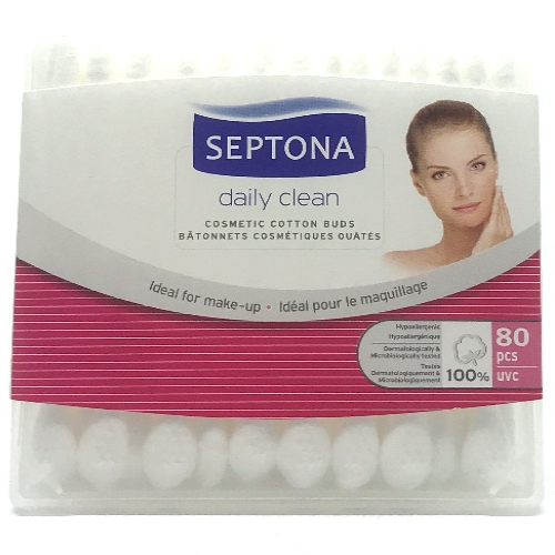 SEPTONA COSMETIC COTTON BUDS in a square plastic PP box with flat cap and label #80 80006-5017/503
