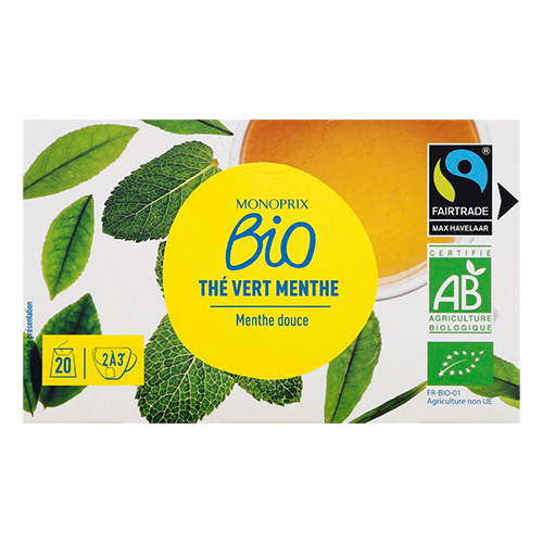 Monoprix Bio Green tea mint 20 bags 36g.