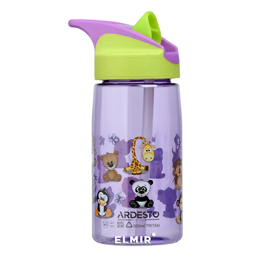 ARDESTO Bottle for kids  Funny animals 500 ml. green. tritan